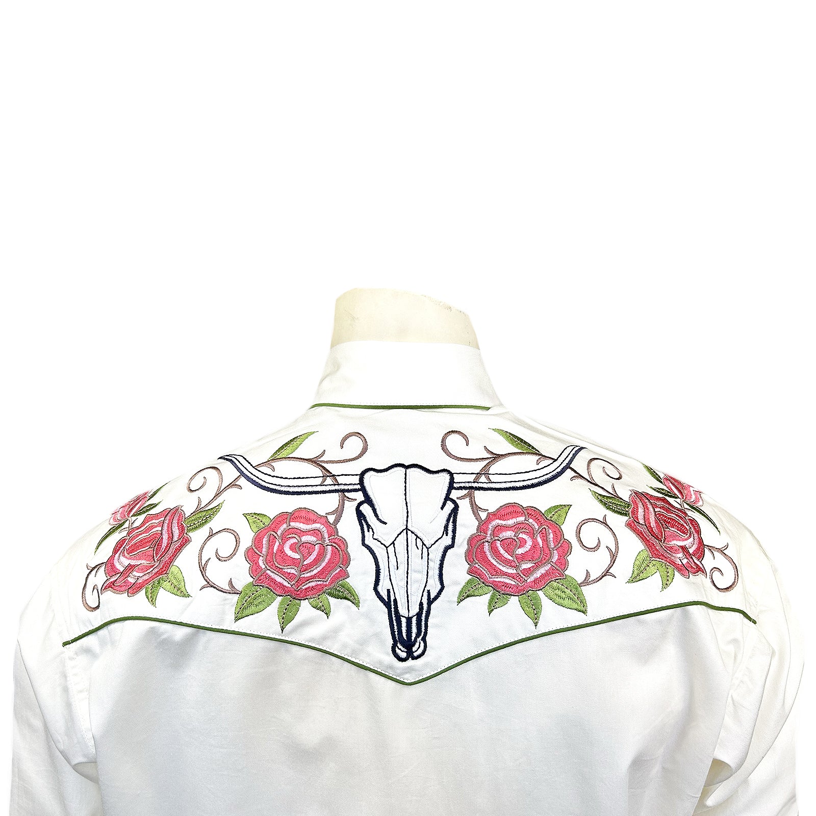 Men’s Longhorn & Floral Embroidered Western Shirt in Ivory