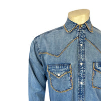 Men's Stonewashed Denim Blanket Stitch Western Shirt