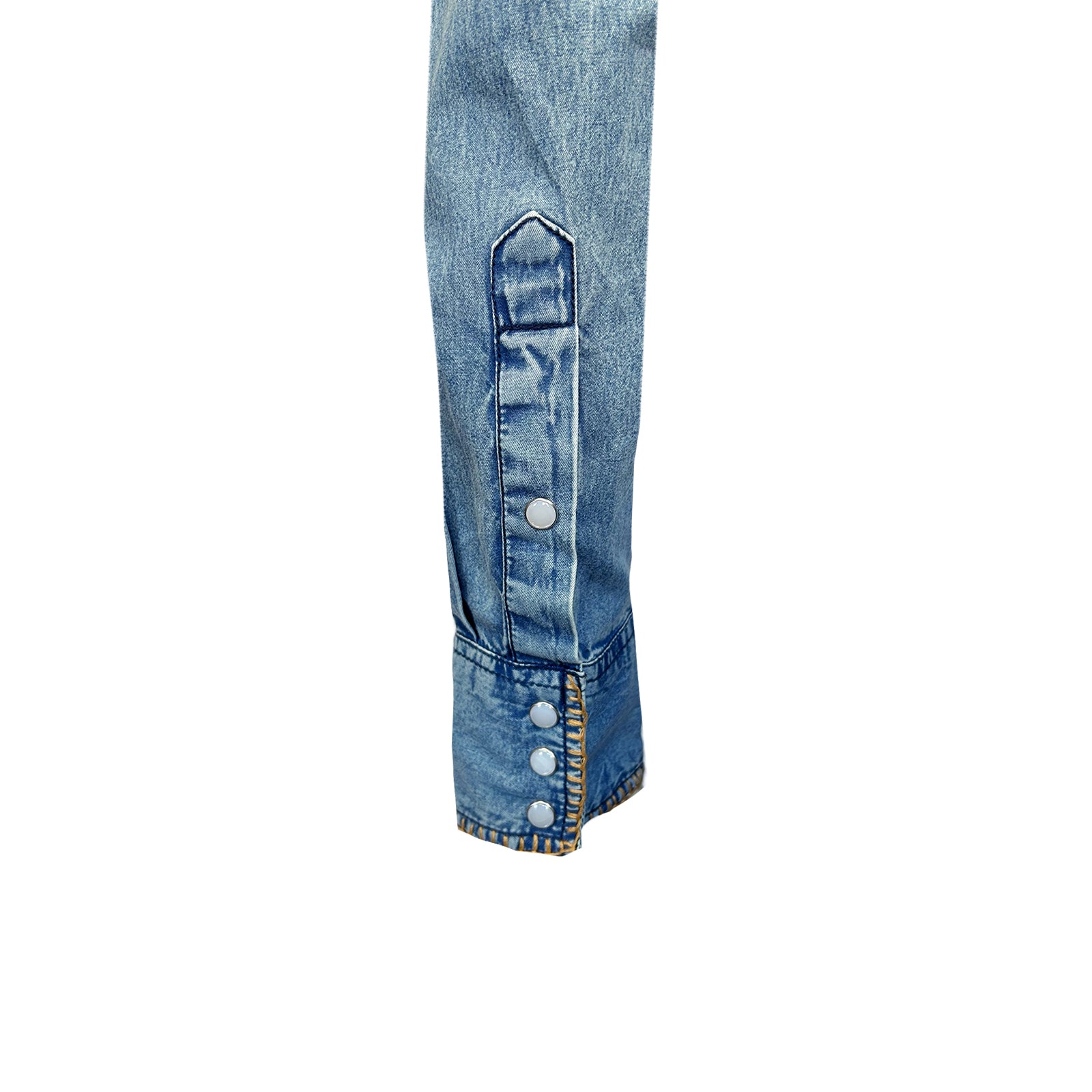 Men's Stonewashed Denim Blanket Stitch Western Shirt