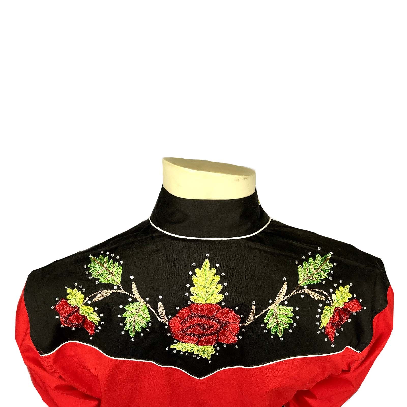 Men's Vintage 2-Tone Red Roses Embroidered Western Shirt