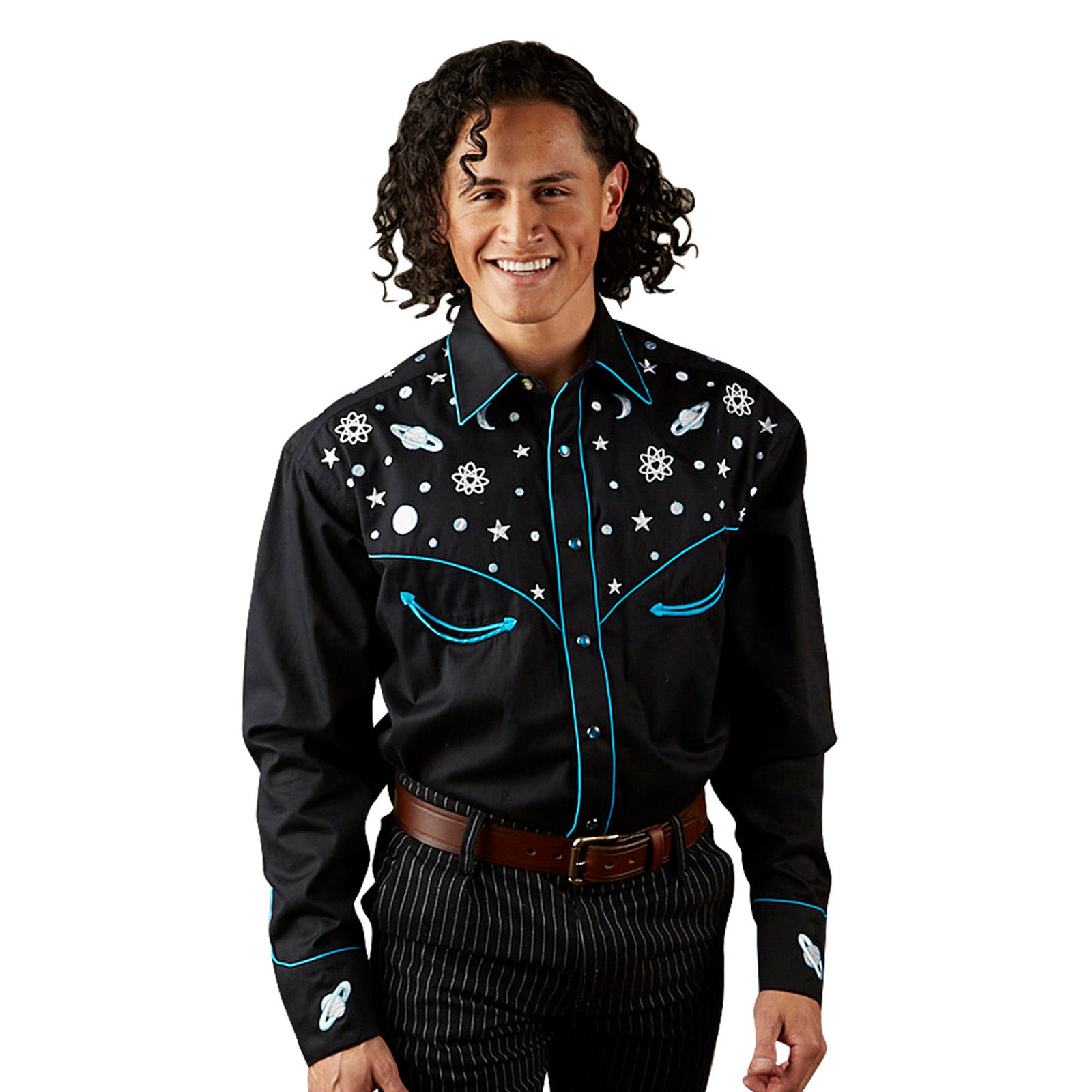 Men's Black Out of This World Embroidered Western Shirt