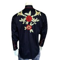 Men's Black Vintage Floral Embroidered Western Shirt