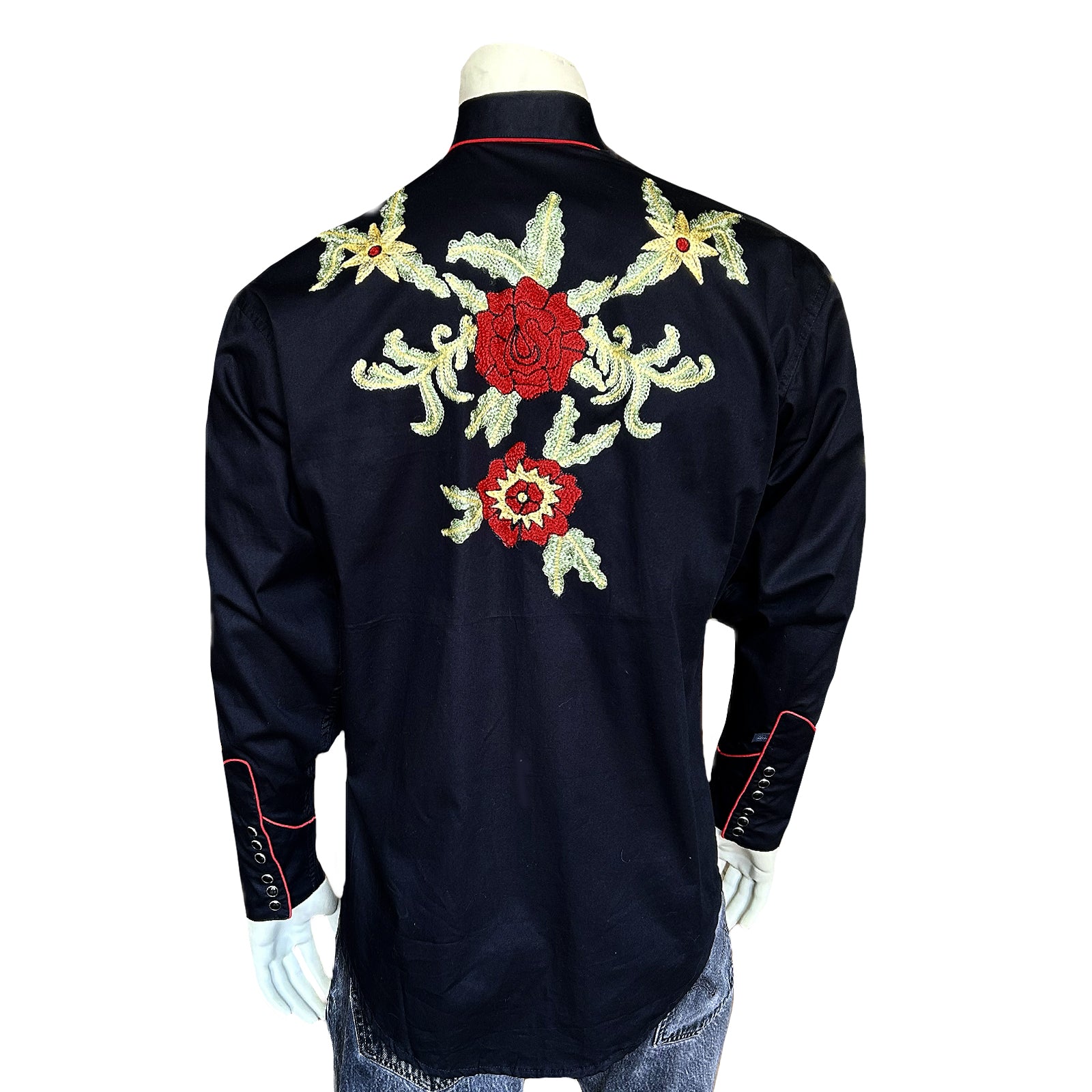 Men's Black Vintage Floral Embroidered Western Shirt