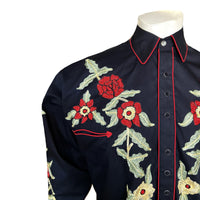 Men's Black Vintage Floral Embroidered Western Shirt