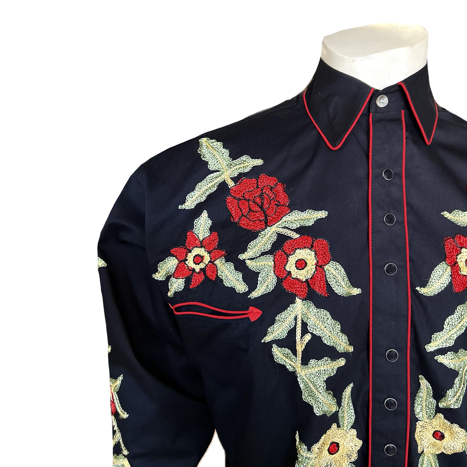 Men's Black Vintage Floral Embroidery Western Shirt