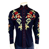 Men's Black Vintage Floral Embroidered Western Shirt