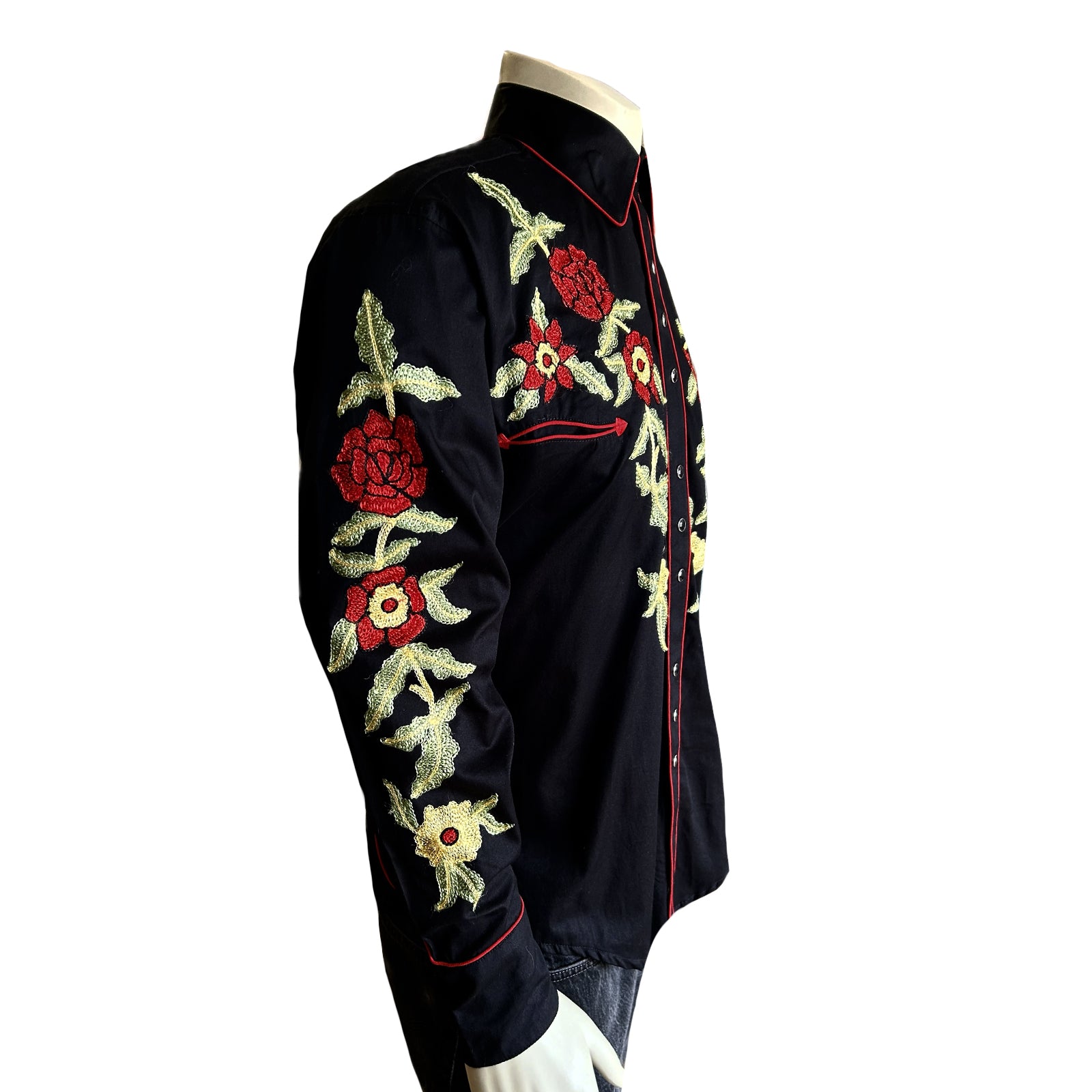 Men's Black Vintage Floral Embroidery Western Shirt