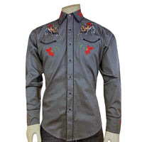 Men's Vintage Bronc Embroidered Western Shirt in Grey