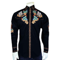 Men's Black Cactus & Cowboy Boots Embroidered Western Shirt