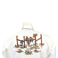 Men's Cactus & Cowboy Boots Embroidered Western Shirt in Ivory