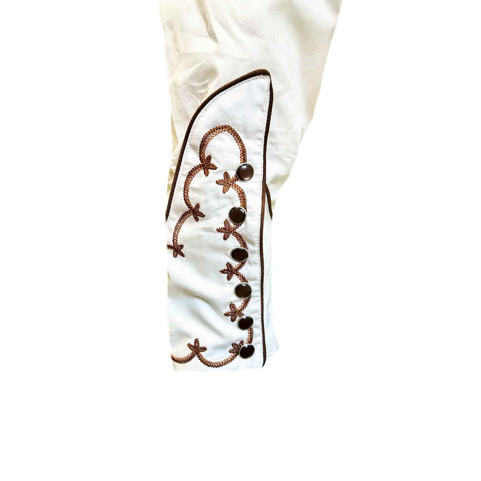 Men's Cactus & Cowboy Boots Embroidered Western Shirt in Ivory