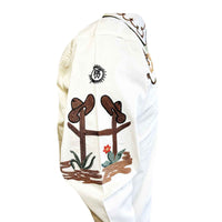 Men's Cactus & Cowboy Boots Embroidered Western Shirt in Ivory