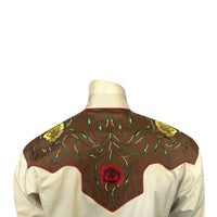 Men's 2-Tone Brown & Tan Floral Embroidered Western Shirt