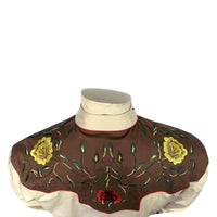 Men's 2-Tone Brown & Tan Floral Embroidered Western Shirt