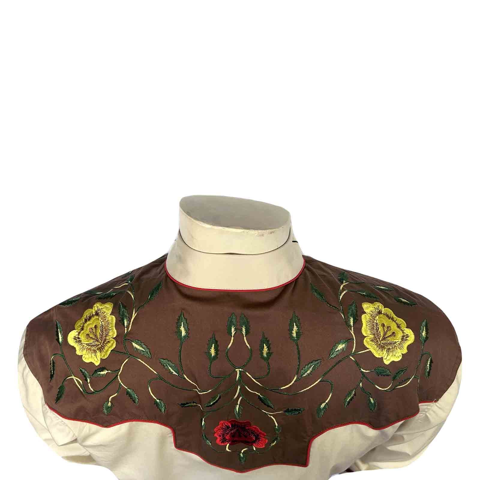 Men's 2-Tone Brown & Tan Floral Embroidered Western Shirt