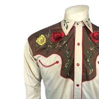 Men's 2-Tone Brown & Tan Floral Embroidered Western Shirt