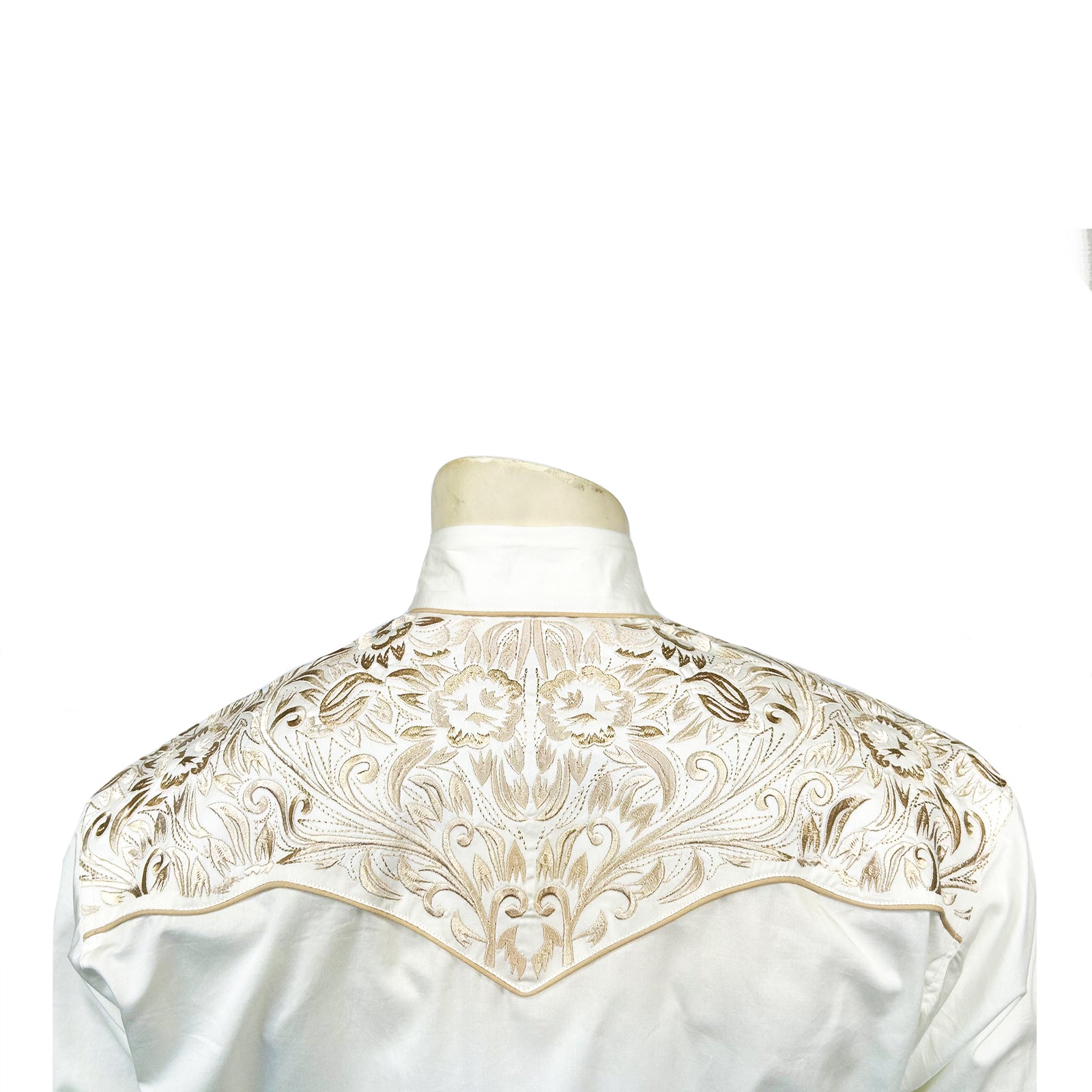 Men's Vintage Ivory-on-Ivory Tooling Embroidered Western Shirt