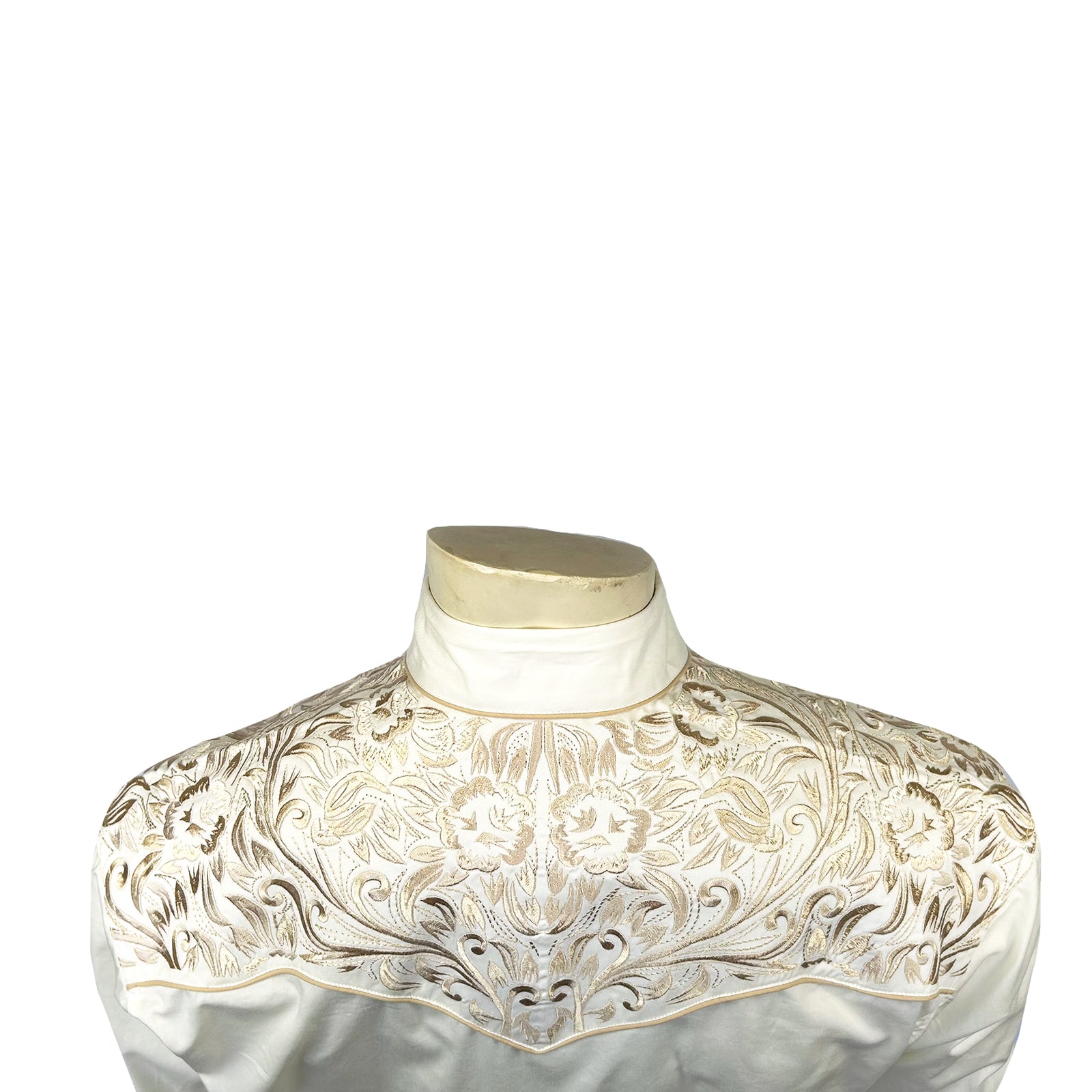 Men's Vintage Ivory-on-Ivory Tooling Embroidered Western Shirt