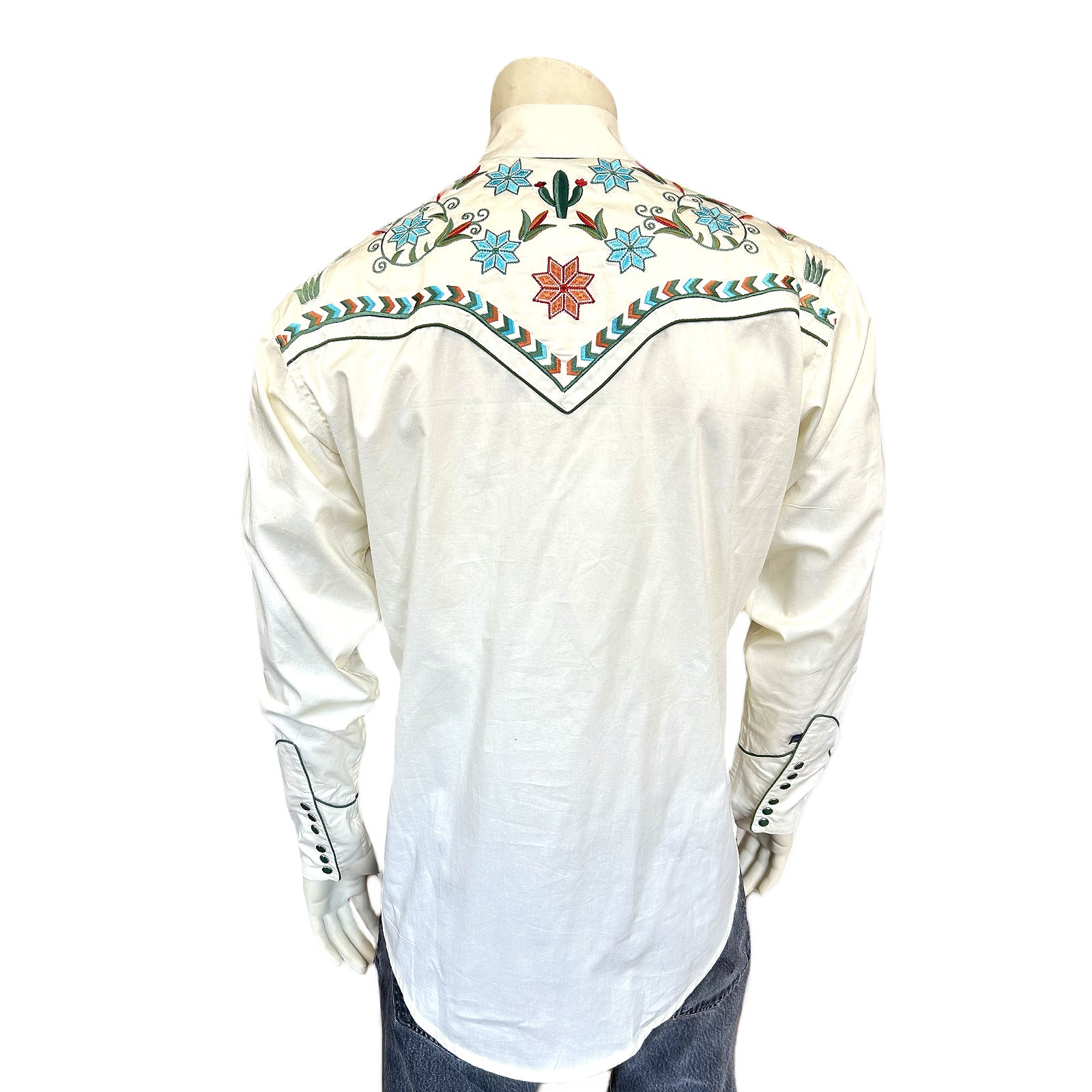Men’s Ivory Agave Cactus Floral Embroidered Western Shirt
