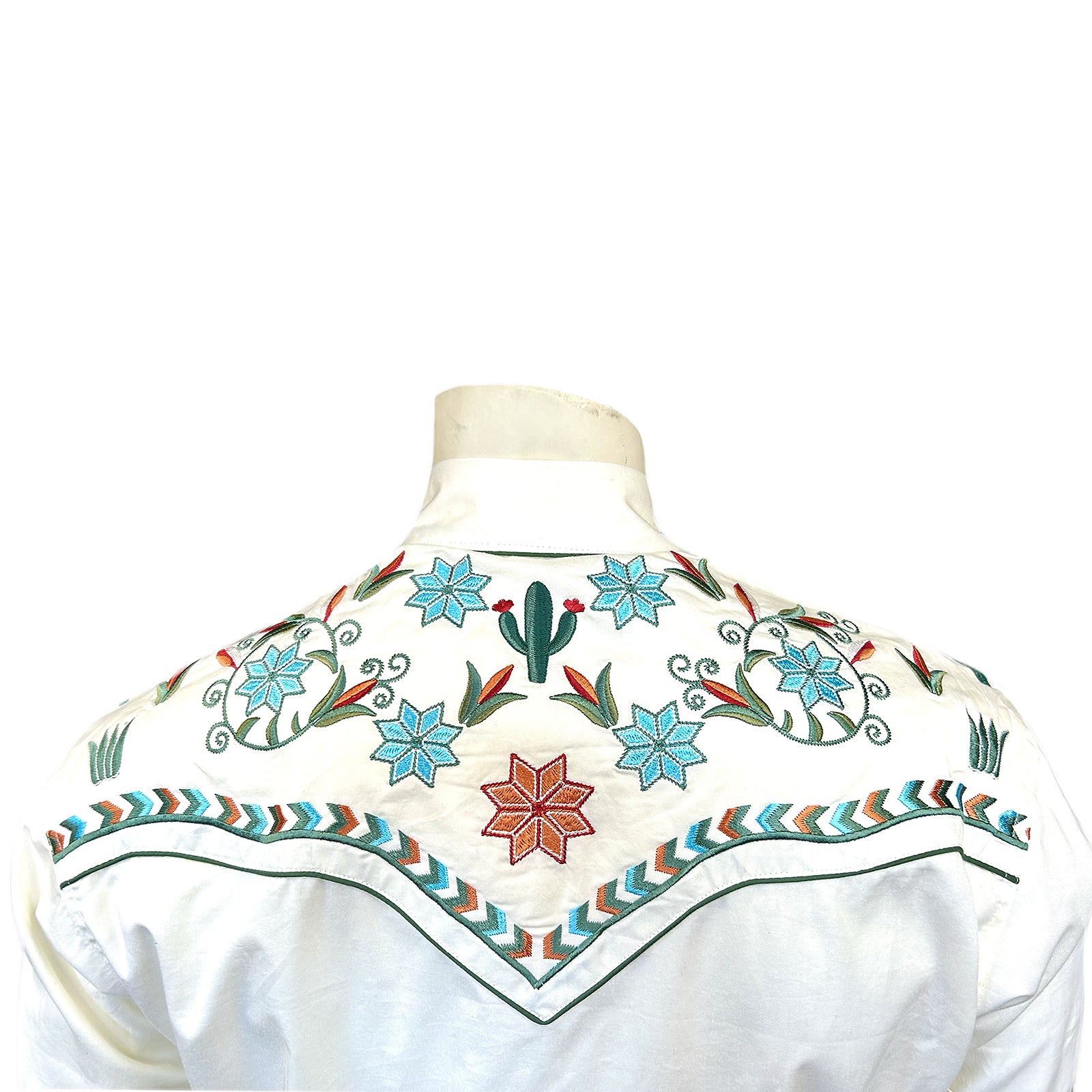 Men’s Ivory Agave Cactus Floral Embroidered Western Shirt