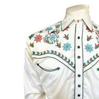 Men’s Ivory Agave Cactus Floral Embroidered Western Shirt