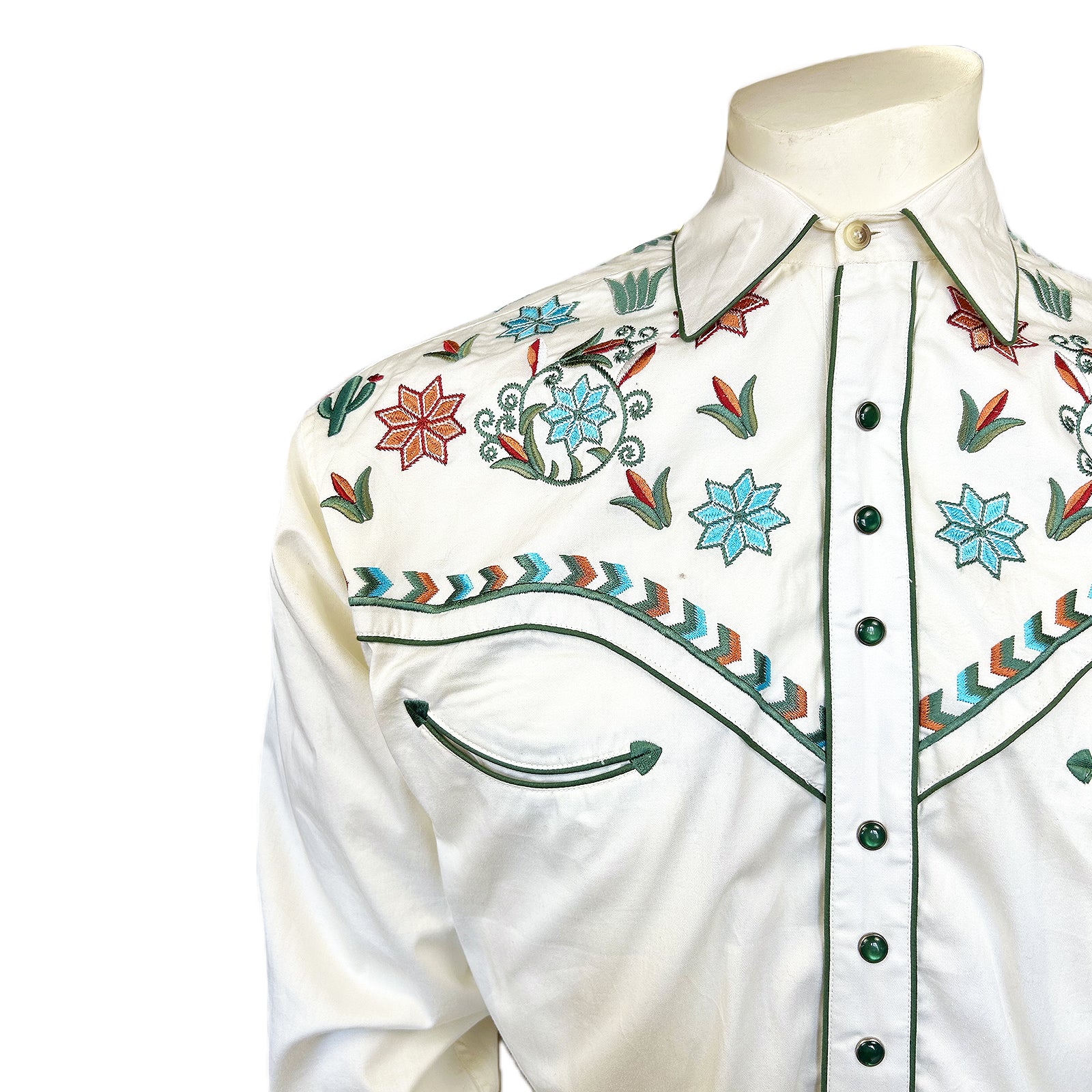 Men’s Ivory Agave Cactus Floral Embroidered Western Shirt