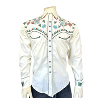 Men’s Ivory Agave Cactus Floral Embroidered Western Shirt