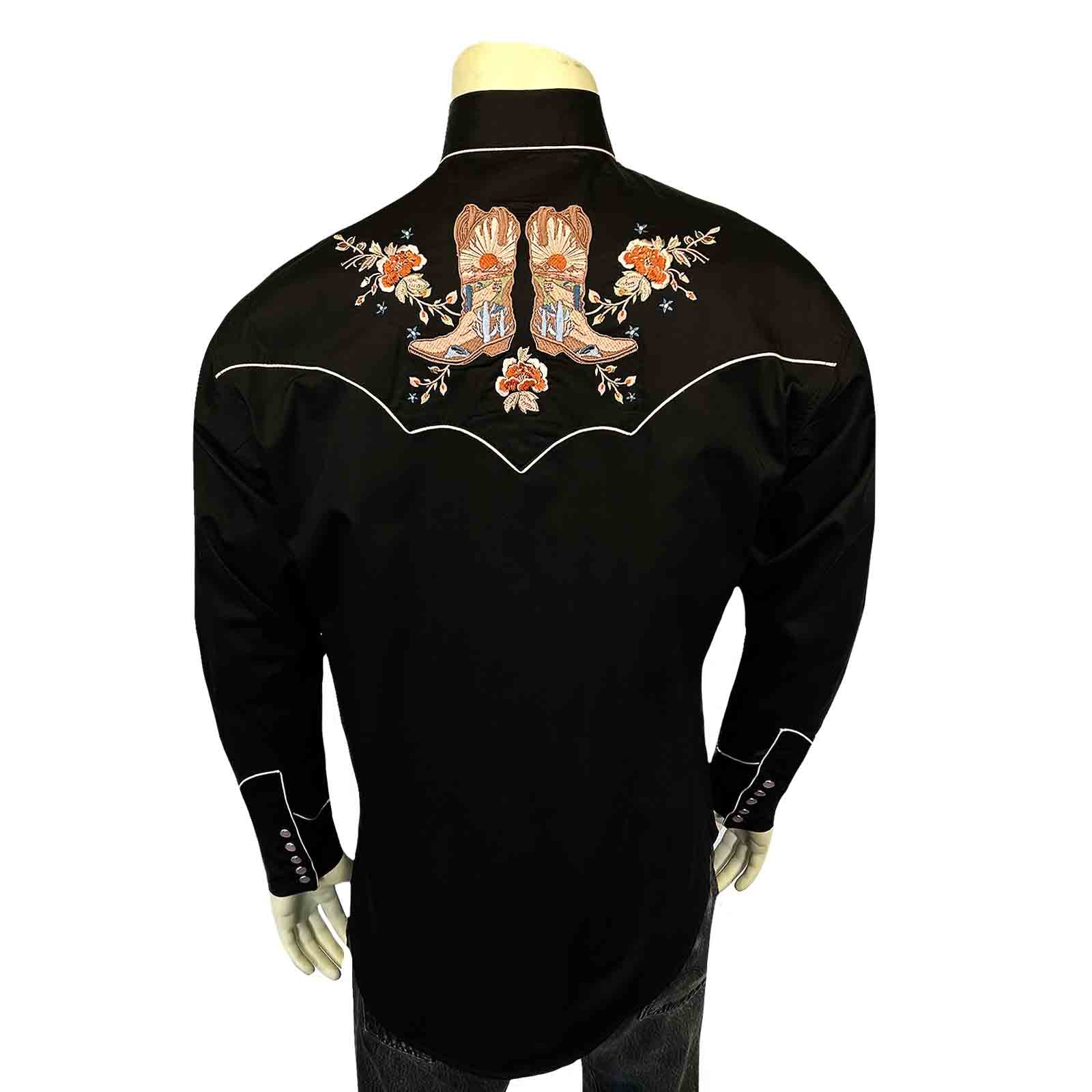 Men’s Black Sunrise Boot & Floral Embroidered Western Shirt