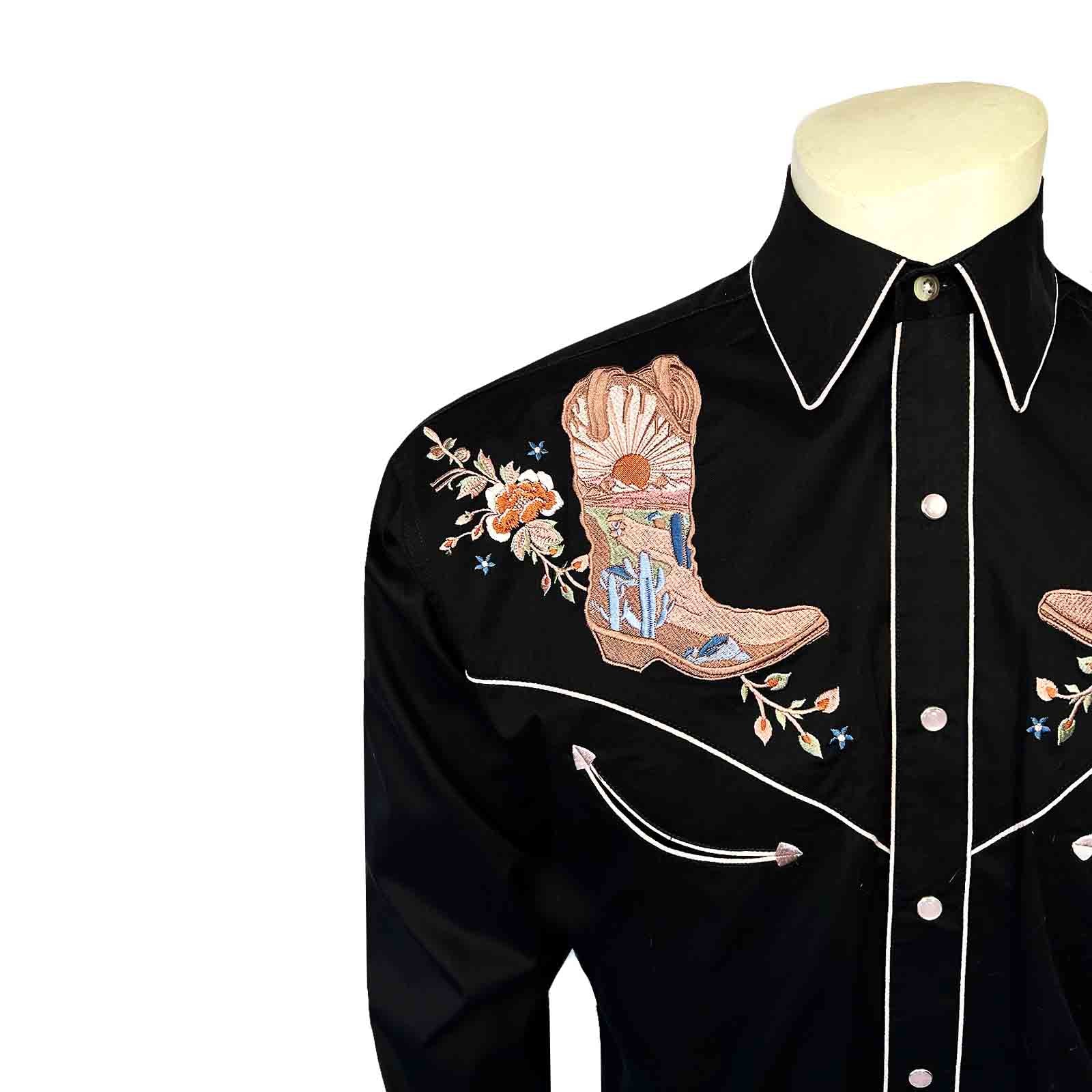 Men’s Black Sunrise Boot & Floral Embroidered Western Shirt