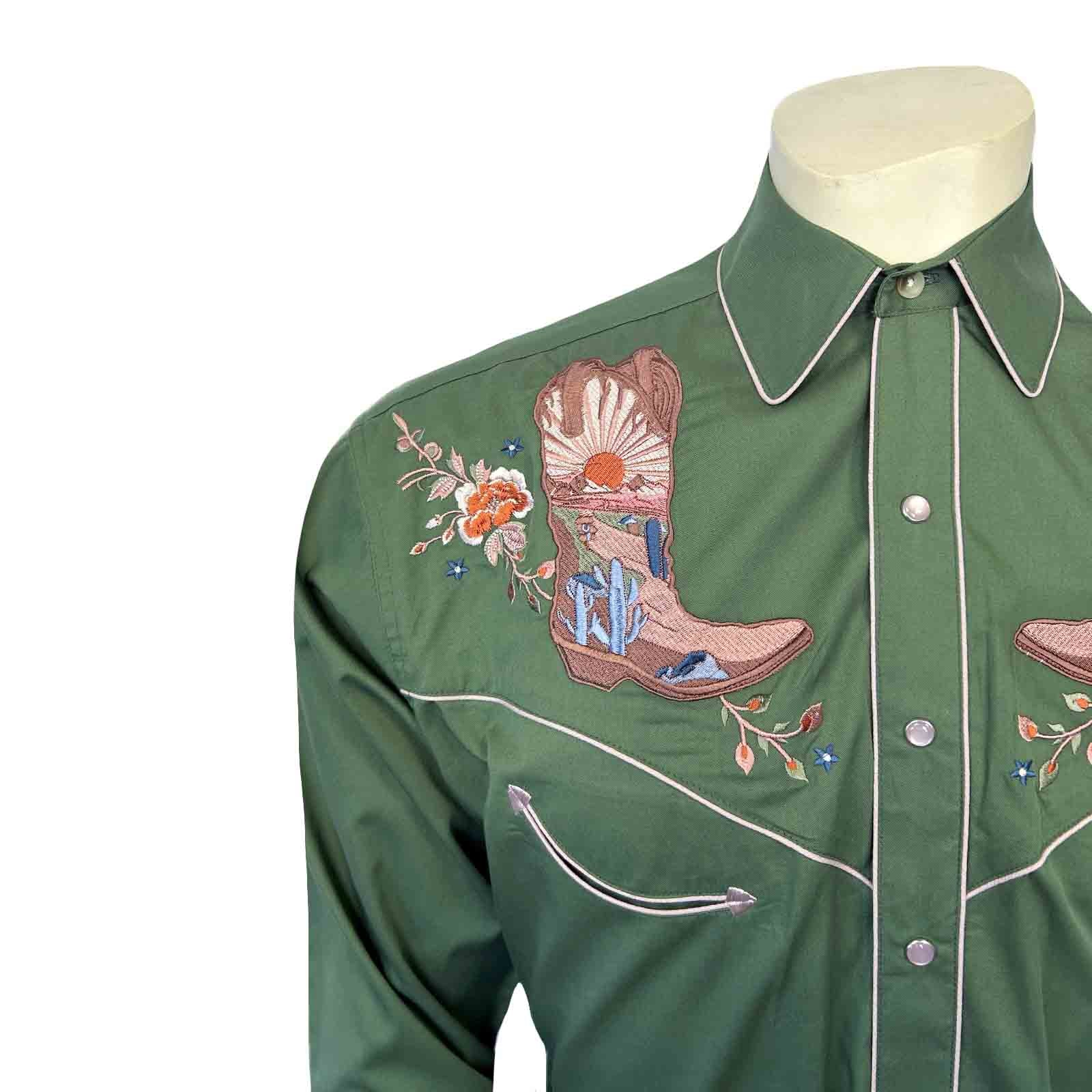 Men’s Green Sunrise Boot & Floral Embroidered Western Shirt
