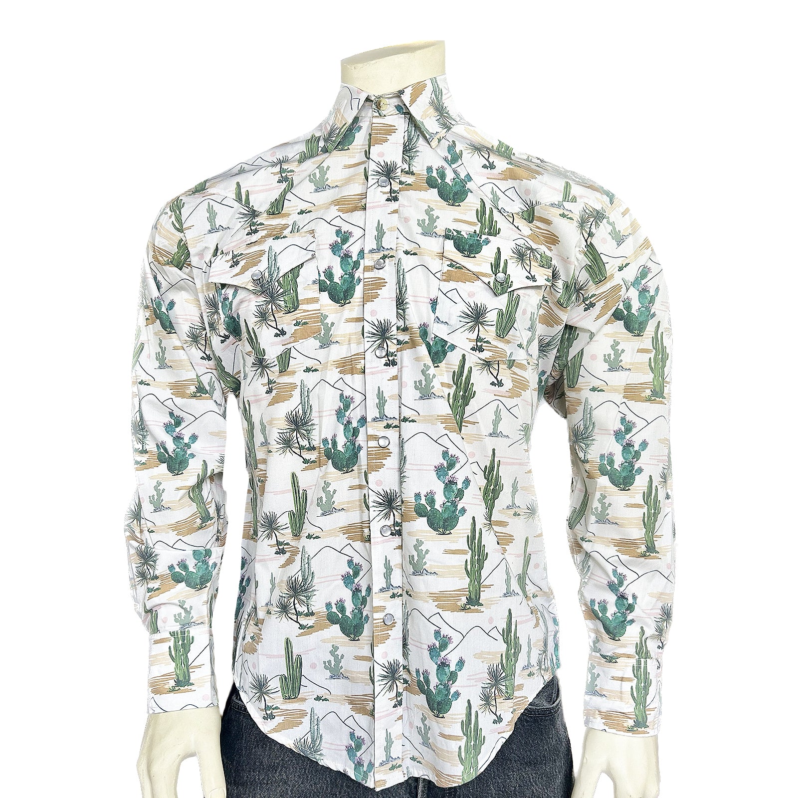 Men's Vintage Desert Cactus Print Western Shirt