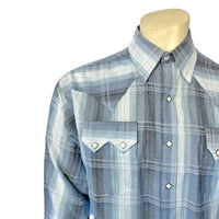 Men's Classic Slate Blue Ombre Stripe Sawtooth Western Shirt