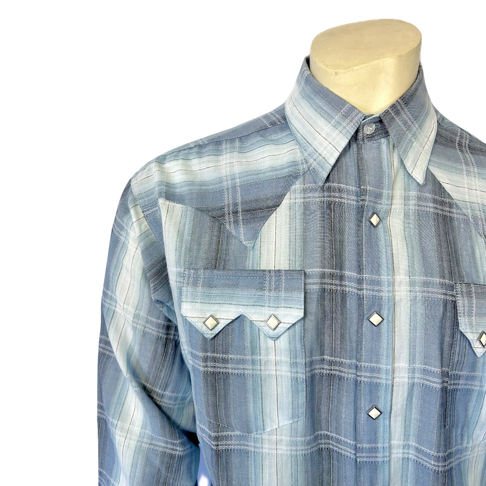 Men's Classic Slate Blue Ombre Stripe Sawtooth Western Shirt