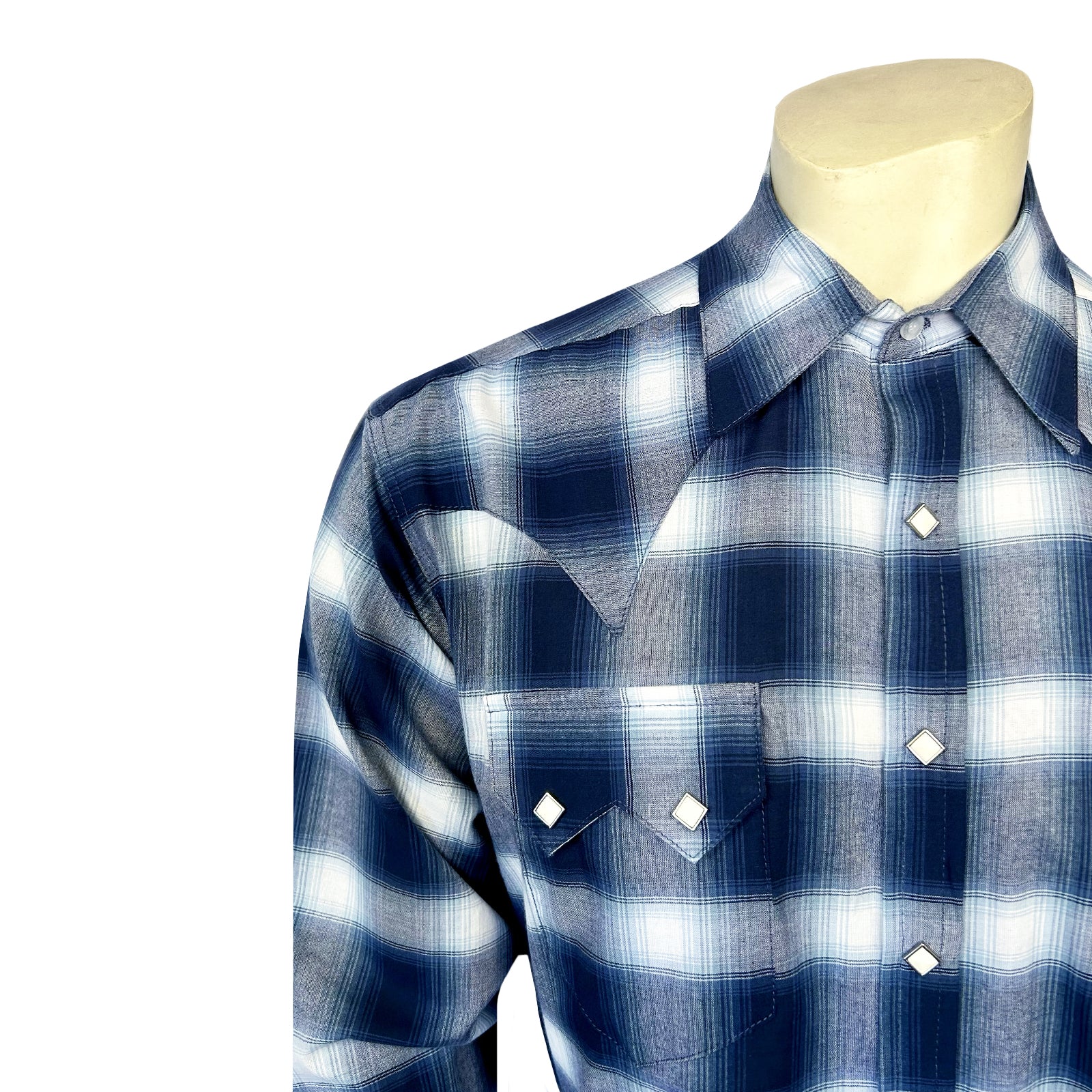Men's Blue & White Shadow Plaid Western Shirt