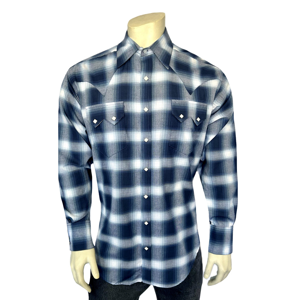 blue dress for baby girl Rockmount Men's Blue & White Shadow Plaid Western Shirt