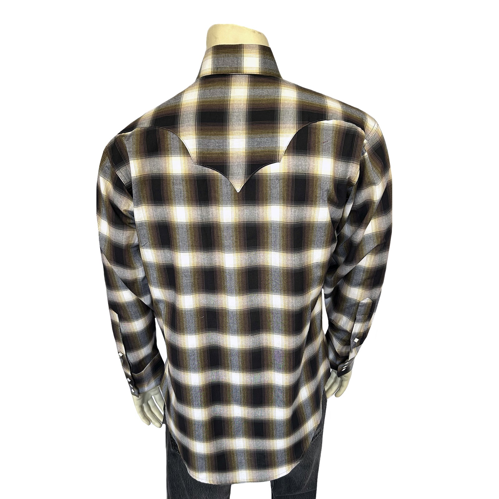 Men's Brown & White Shadow Plaid Western Shirt