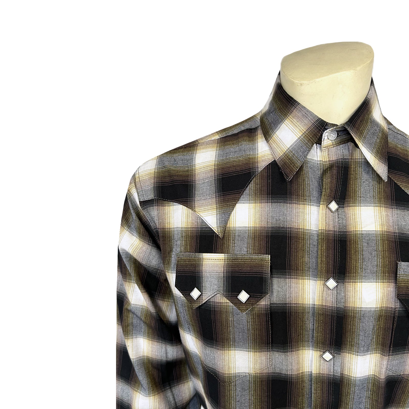 Men's Brown & White Shadow Plaid Western Shirt