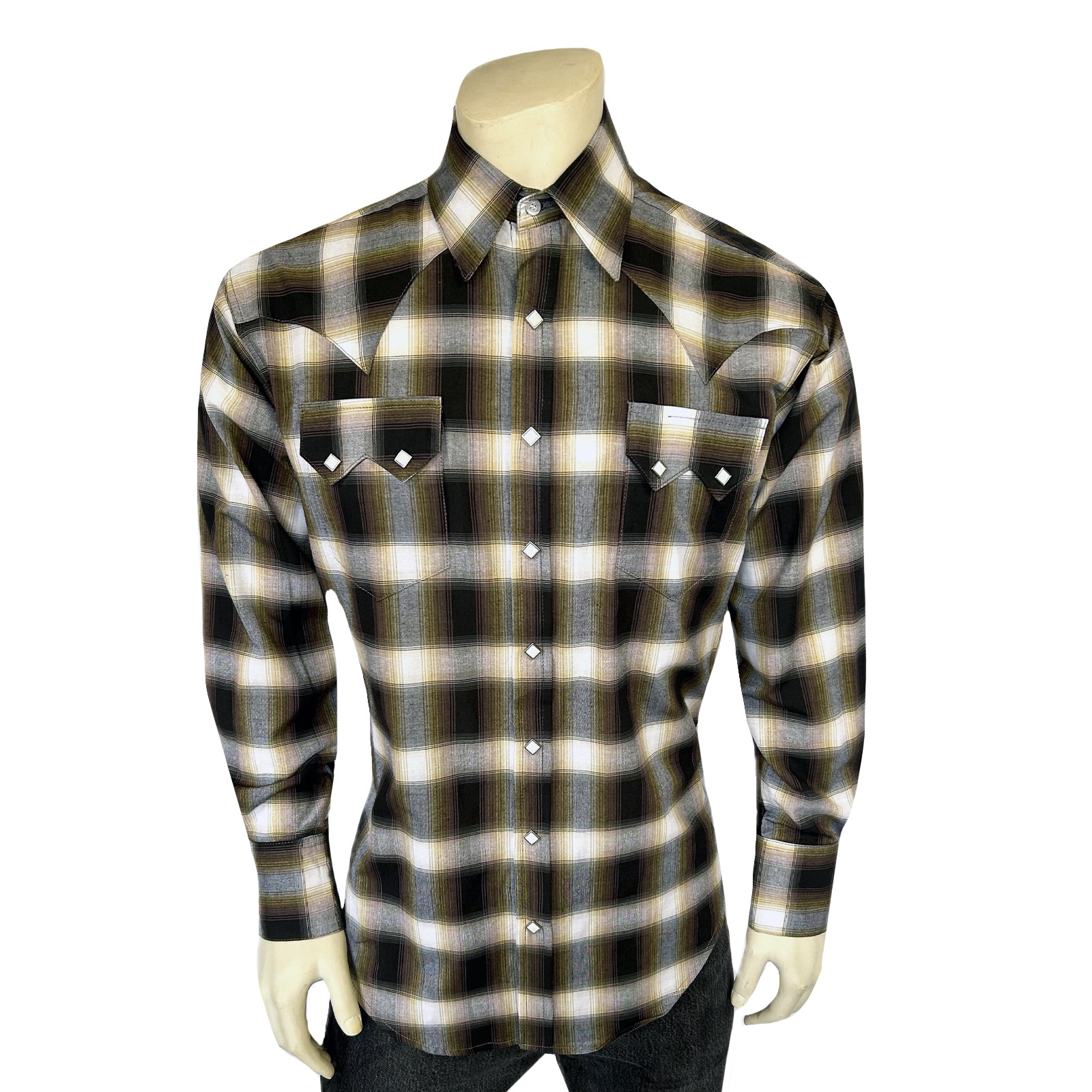 Men's Brown & White Shadow Plaid Western Shirt