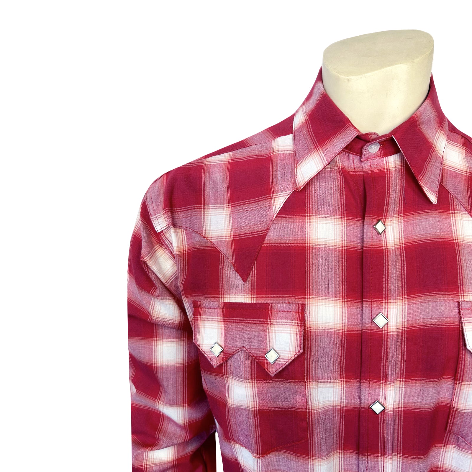 Men's Red & White Long Sleeve Shadow Plaid Western Shirt