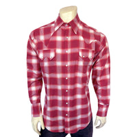 Men's Red & White Long Sleeve Shadow Plaid Western Shirt