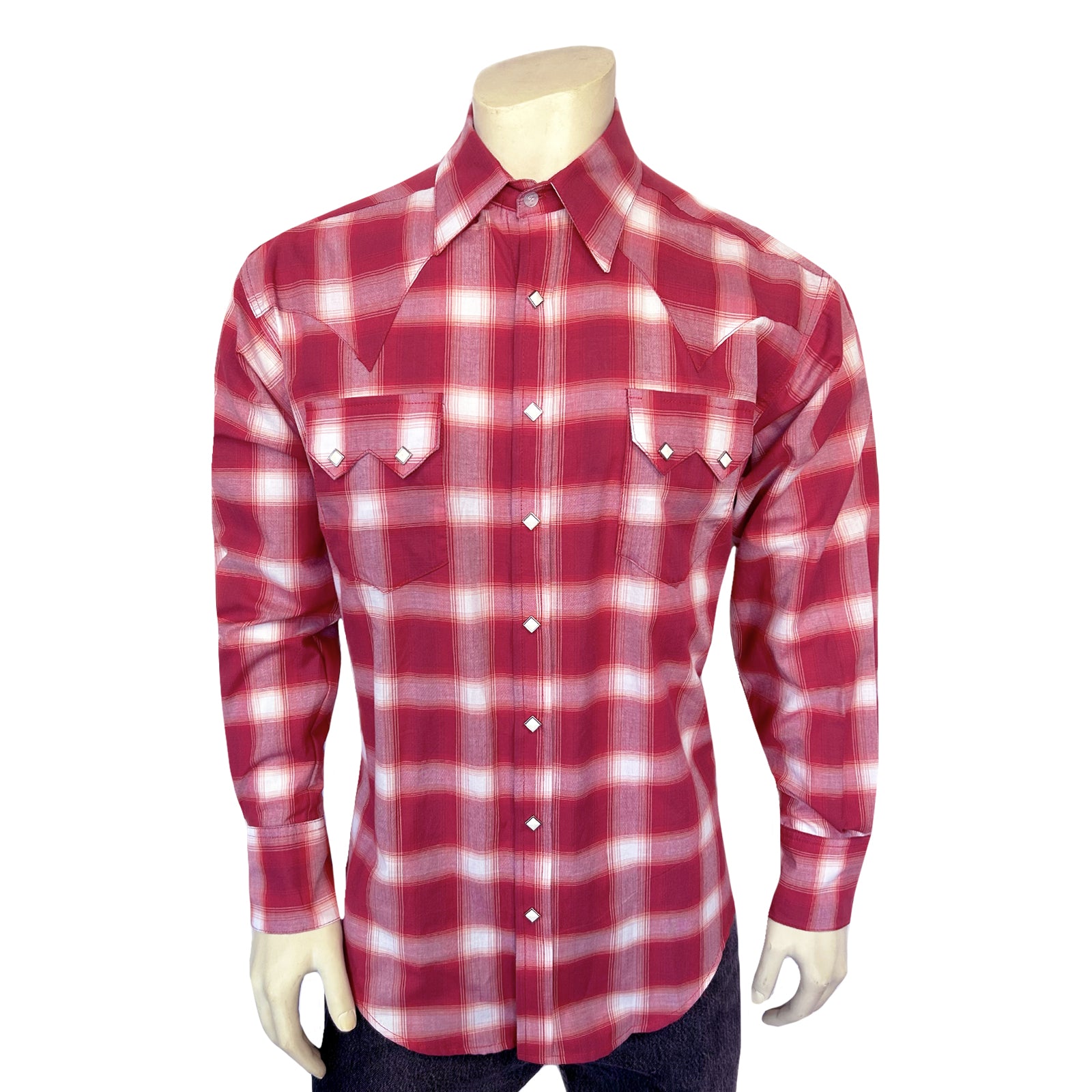 Men's Red & White Long Sleeve Shadow Plaid Western Shirt