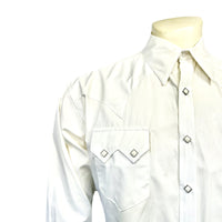 Men's Classic Pima Cotton Solid White Western Shirt with White Snaps