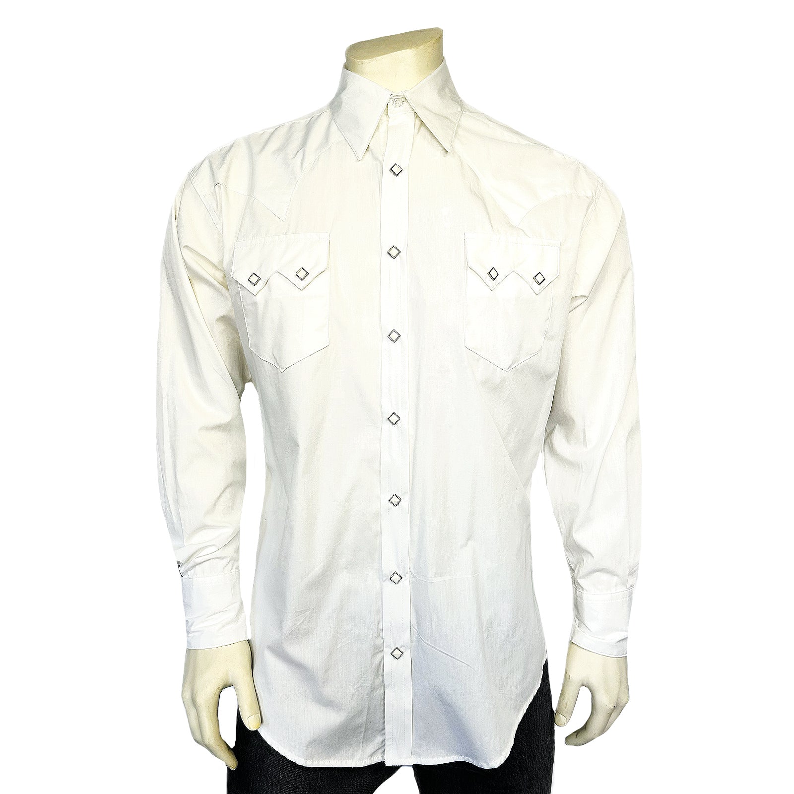 Men's Classic Pima Cotton Solid White Western Shirt with White Snaps