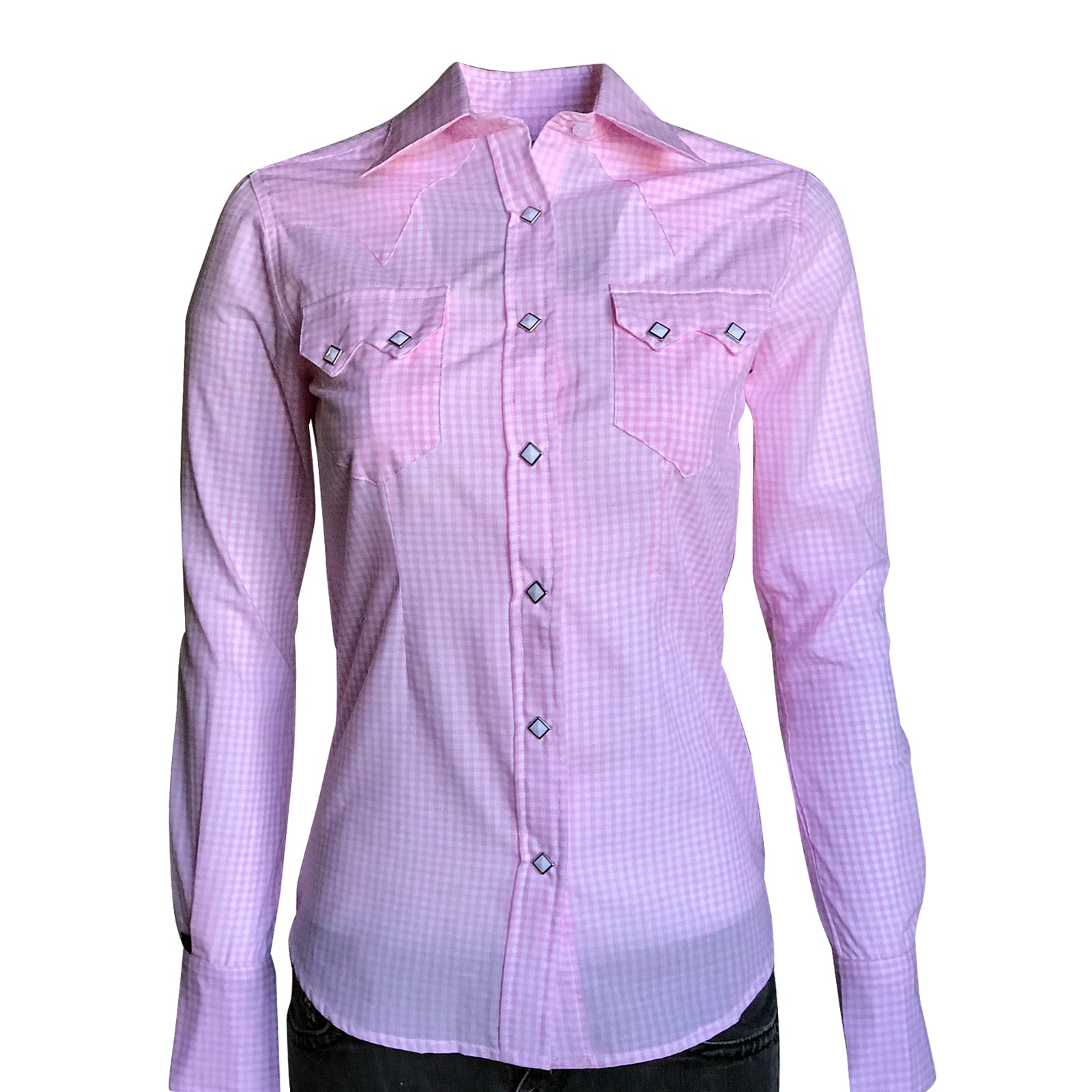 Women's Light Pink Gingham Check Western Shirt