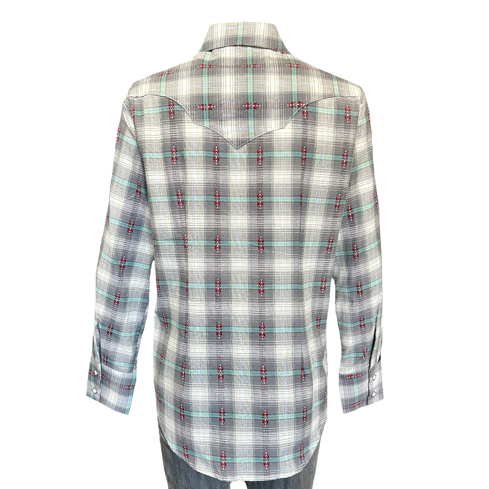 Women's Shadow Plaid Dobby Lurex Western Shirt in Grey