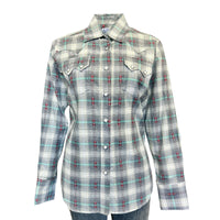 Women's Shadow Plaid Dobby Lurex Western Shirt in Grey