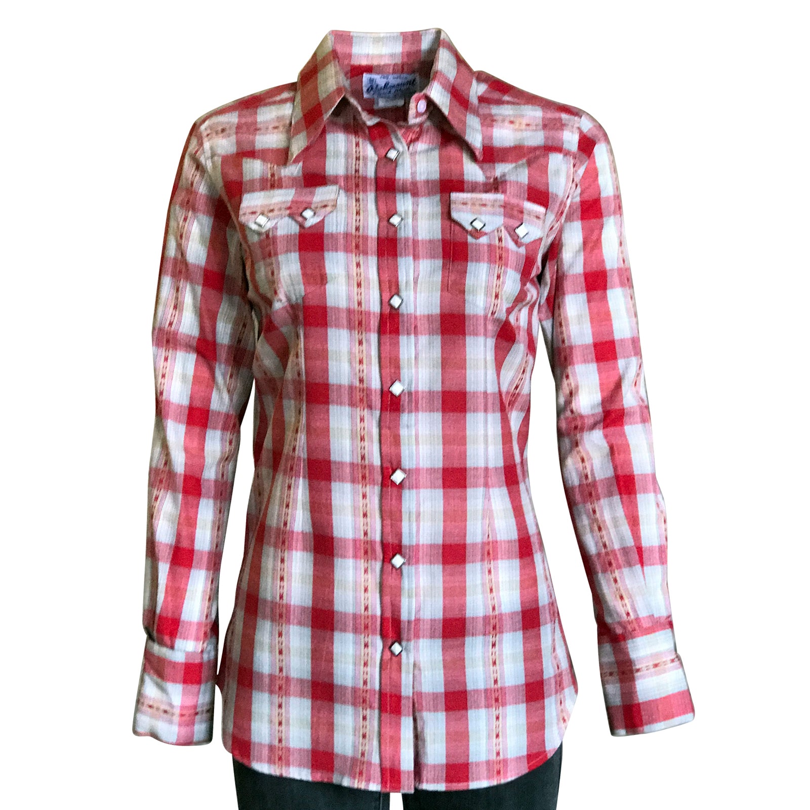 Women's Shadow Plaid Dobby Lurex Western Shirt in Red