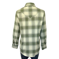 Women's Plush Green & White Shadow Plaid Flannel Western Shirt