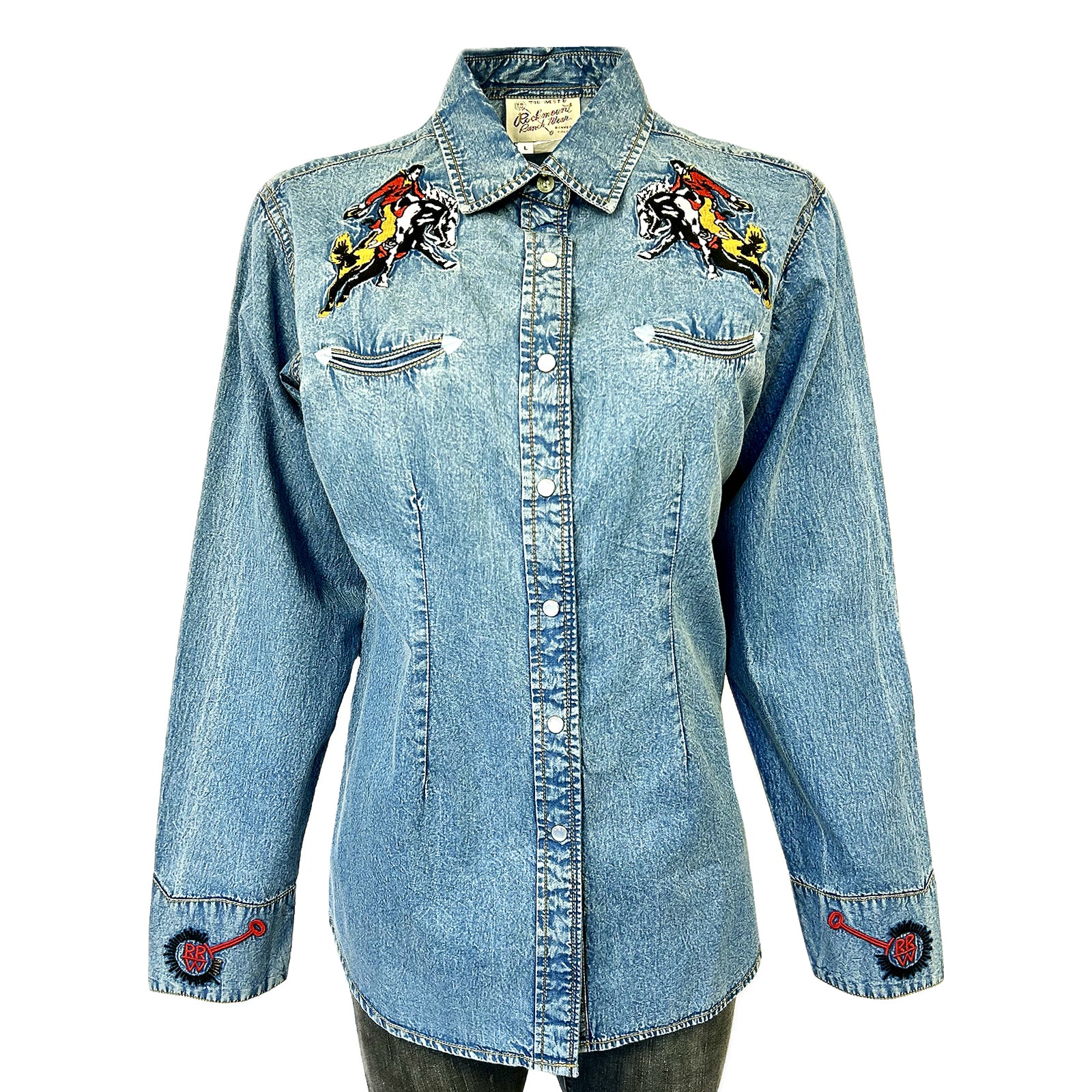 Women’s Rockmount Bronc Vintage Embroidery Western Shirt in Denim