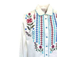 Women's Ivory Boho Serape Western Shirt with Cascading Embroidery